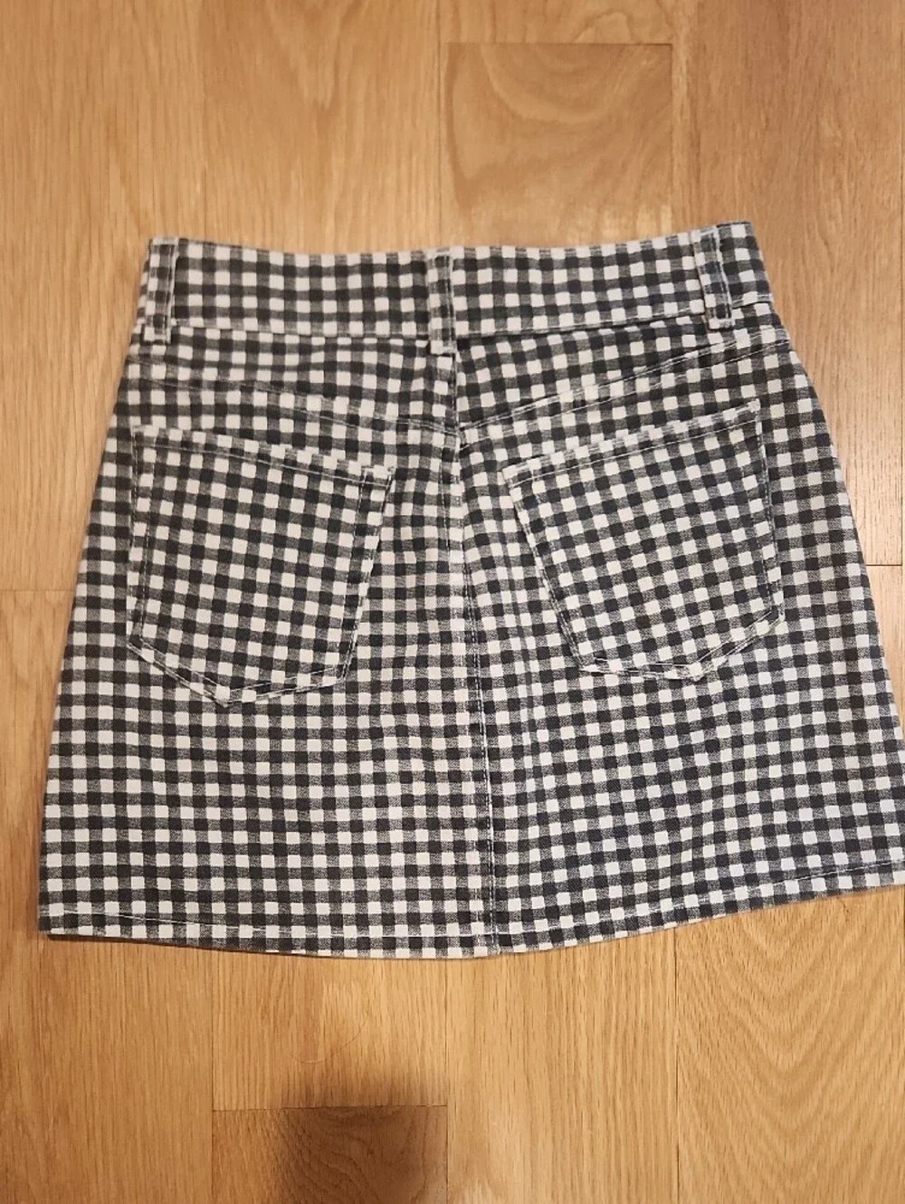 Reformation Black and White Gingham Button-Front Mini Skirt